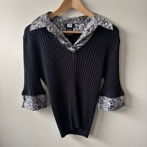 Studio 1940 Black Knit Collared Top